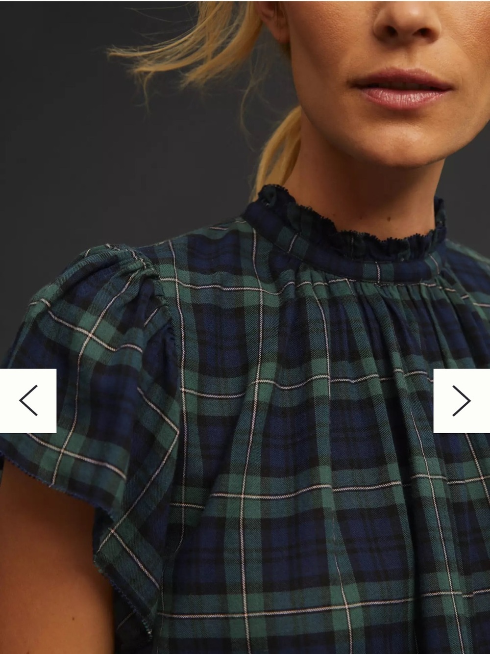 Trovata Birds of Paradis The Carla Highneck Blouse Flutter Sleeve Plaid Small - Picture 4 of 11